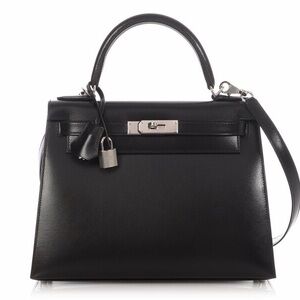 Elegant Black Handbag H Kelly Sellier 28 cm Box Leather PHW moto PREORDER